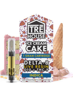 Tre House | Live Resin Delta 8 Cartridge + D10 + THC-P – Ice Cream Cake – Indica 1g